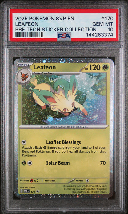 2025 POKEMON SVP EN-SV BLACK STAR PROMO LEAFEON #170 PRE TECH STICKER COLLECTION PSA 10