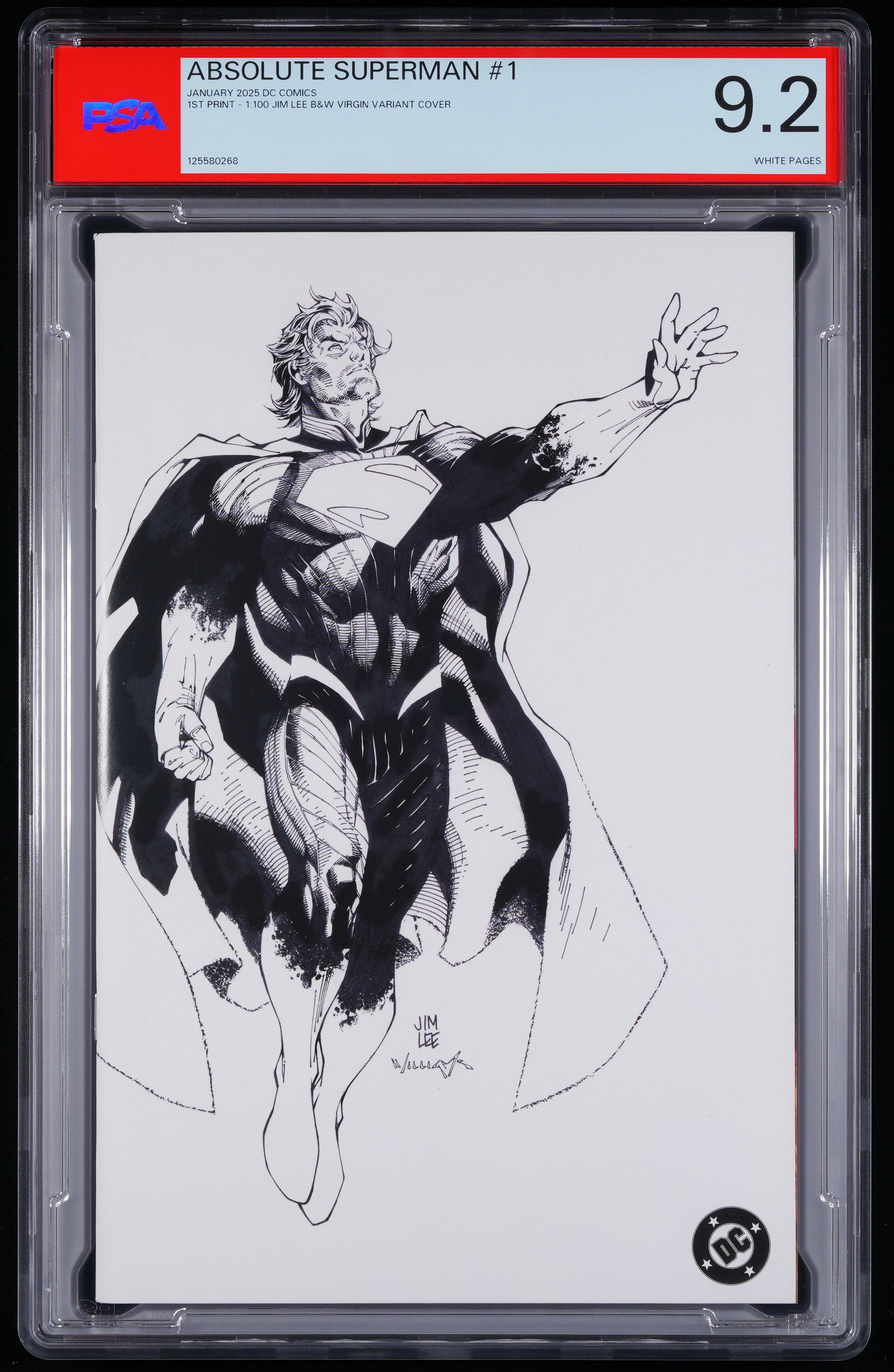 DC Comics Absolute Superman #1 1 BLACK & WHITE CARDSTOCK 1:100 JIM LEE VIRGIN VARIANT COVER