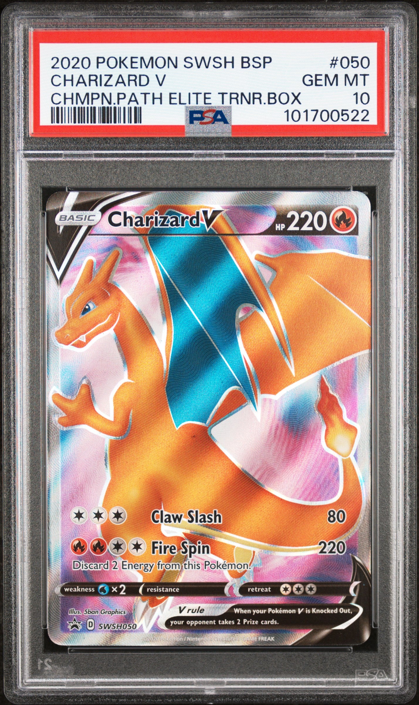 2020 POKEMON SWSH BLACK STAR PROMO CHARIZARD V #050 CHMPN.PATH ELITE TRNR.BOX PSA 10