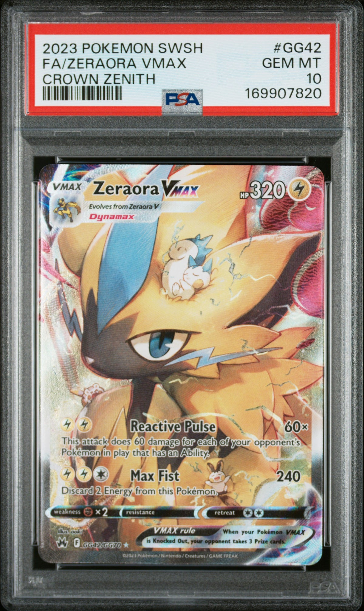 2023 POKEMON SWORD AND SHIELD CROWN ZENITH FA/ZERAORA VMAX #GG42 CROWN ZENITH PSA 10