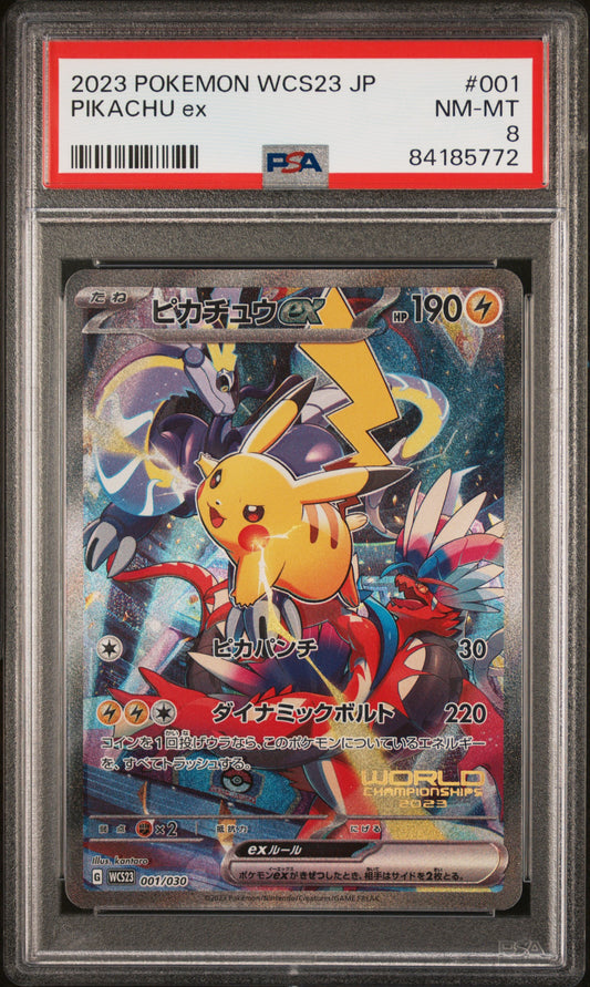 2023 POKEMON JAPANESE WCS23-WORLD CHAMPIONSHIPS YOKOHAMA DECK: PIKACHU PIKACHU ex #001 PSA 8 - Image 1