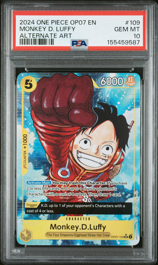 2024 ONE PIECE OP07-500 YEARS IN THE FUTURE MONKEY D. LUFFY #109 ALTERNATE ART PSA 10