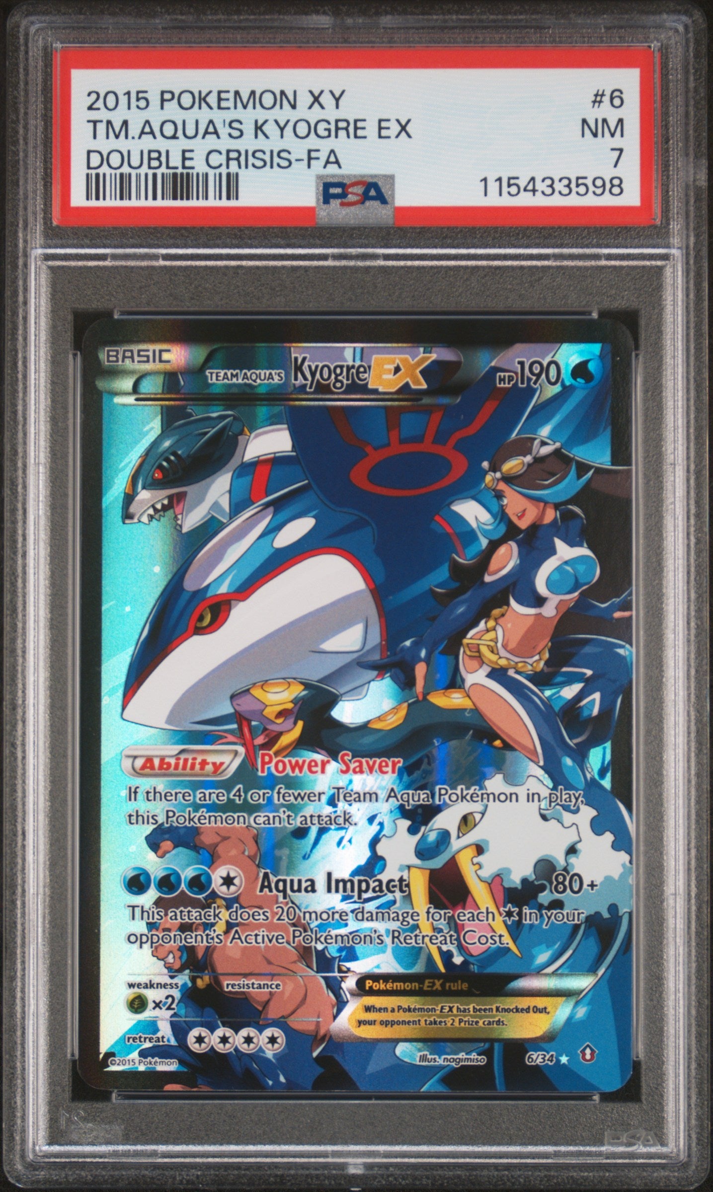 2015 POKEMON XY DOUBLE CRISIS TM.AQUA'S KYOGRE EX #6 PSA 7 - Image 1