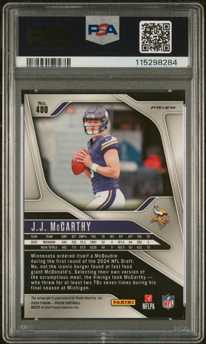 2024 PANINI PRIZM JJ McCARTHY #400 AUTOGRAPH-PINK PRIZM PSA 10