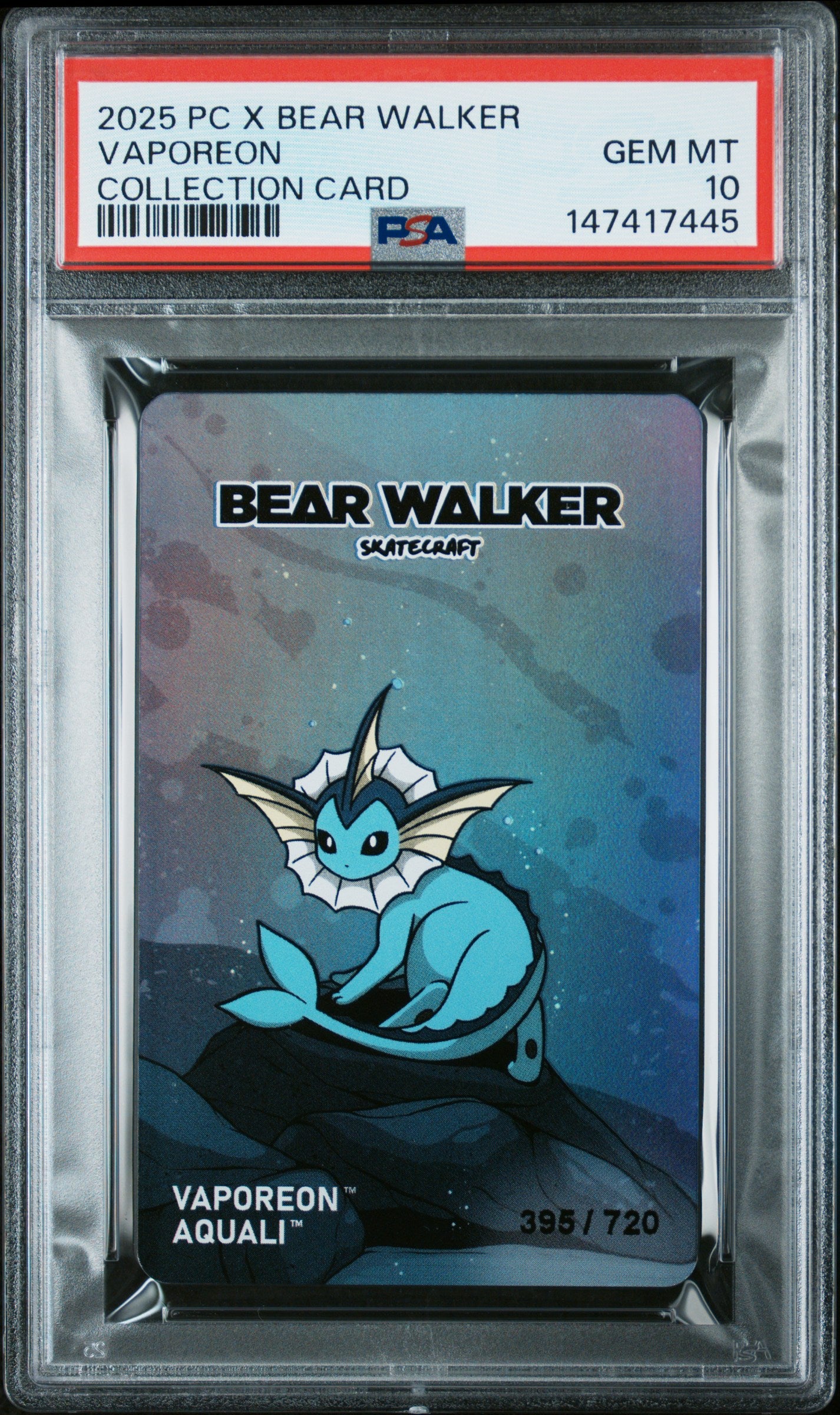 2025 POKEMON CENTER X BEAR WALKER COLLECTION CARDS VAPOREON PSA 10