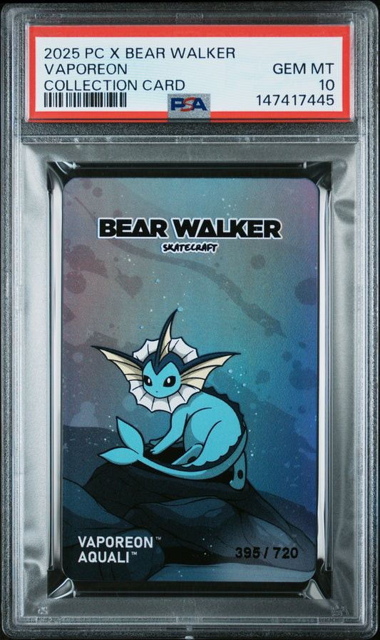 2025 POKEMON CENTER X BEAR WALKER COLLECTION CARDS VAPOREON PSA 10