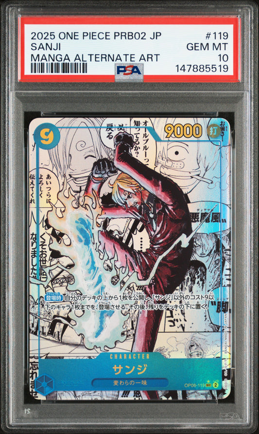 2025 ONE PIECE JAPANESE PRB02-PREMIUM BOOSTER -ONE PIECE CARD THE BEST- VOL.2 SANJI #119 MANGA ALTERNATE ART PSA 10