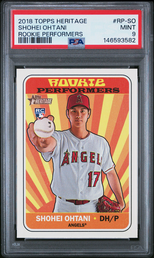 2018 TOPPS HERITAGE ROOKIE PERFORMERS SHOHEI OHTANI #RP-SO ROOKIE PERFORMERS PSA 9