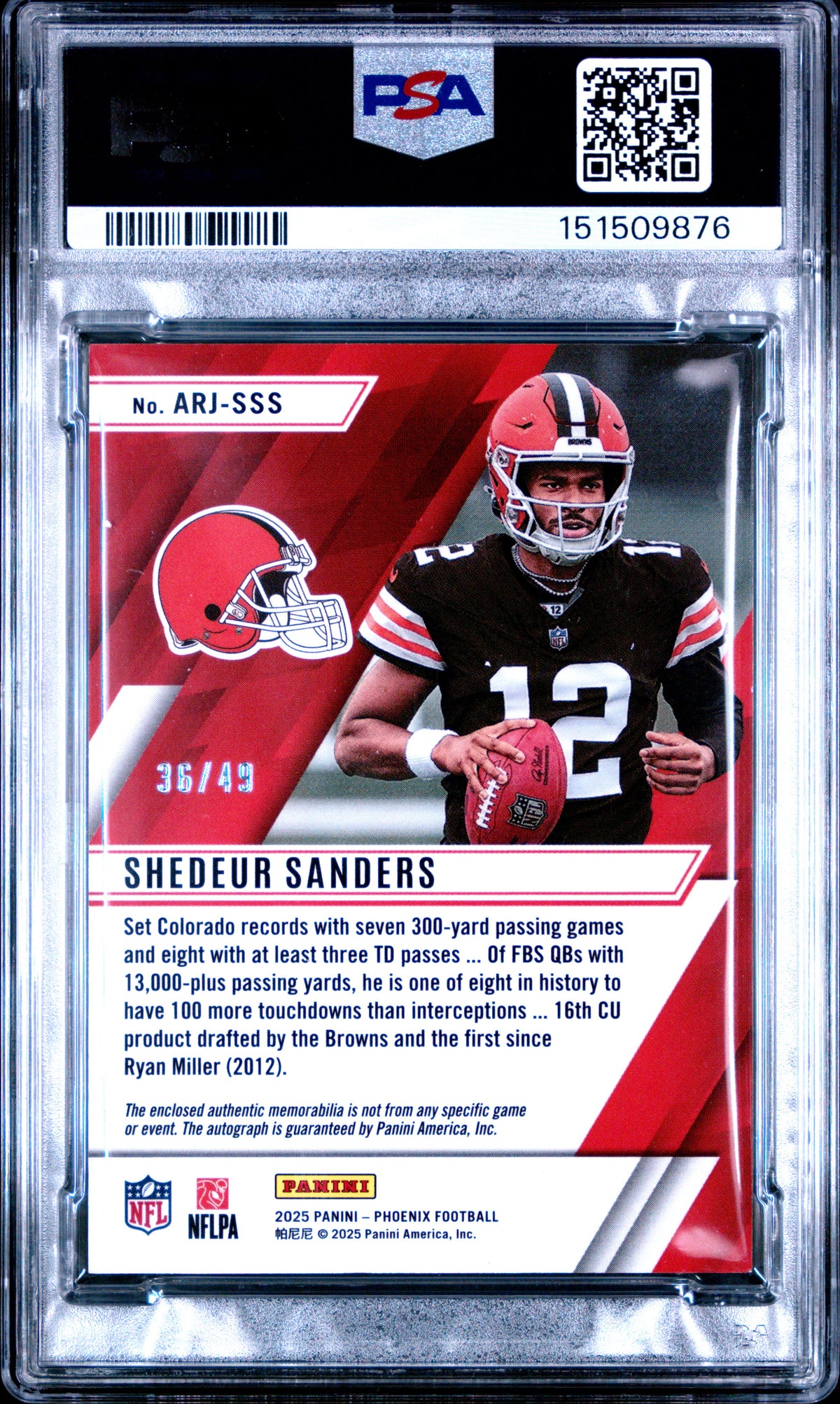 2025 PANINI PHOENIX ASCENSION ROOKIE JERSEY AUTOGRAPHS SHEDEUR SANDERS #ARJ-SSS PSA 8