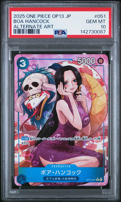 2025 ONE PIECE JAPANESE OP13-CARRYING ON HIS WILL BOA HANCOCK #051 ALTERNATE ART PSA 10