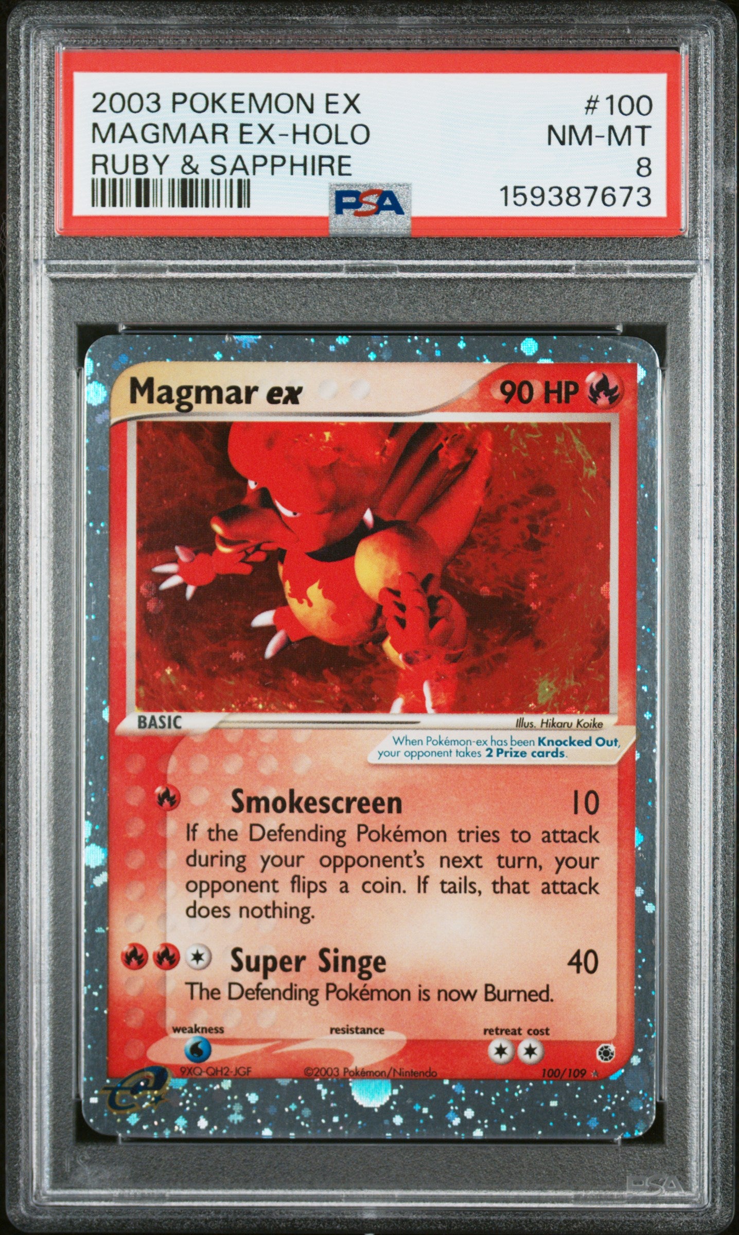 2003 POKEMON EX RUBY & SAPPHIRE MAGMAR EX-HOLO #100 RUBY & SAPPHIRE PSA 8