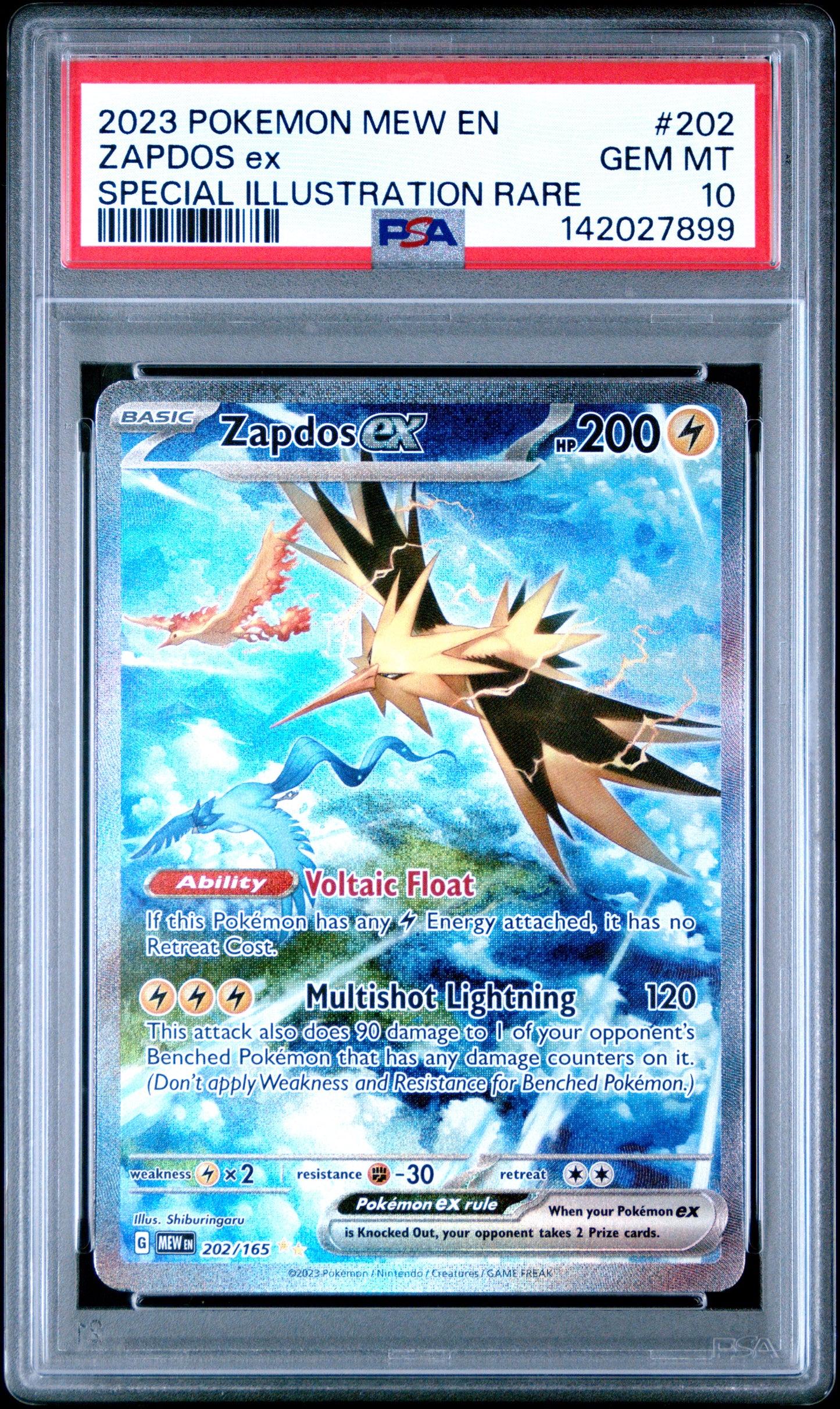 2023 POKEMON MEW EN-151 ZAPDOS ex #202 SPECIAL ILLUSTRATION RARE PSA 10