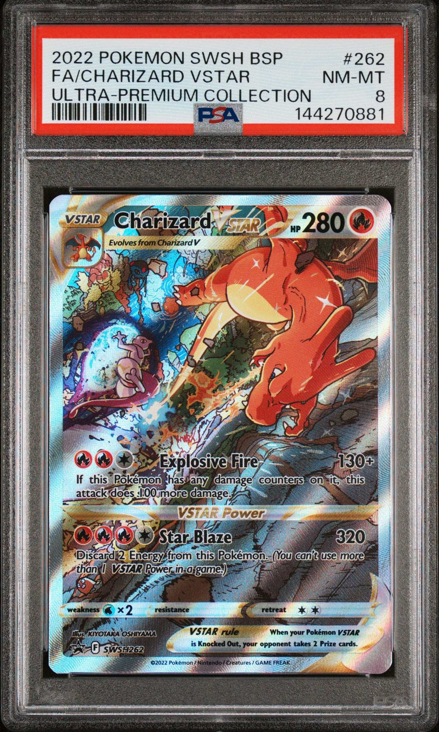 2022 POKEMON SWSH BLACK STAR PROMO FA/CHARIZARD VSTAR #262 ULTRA-PREMIUM COLLECTION PSA 8