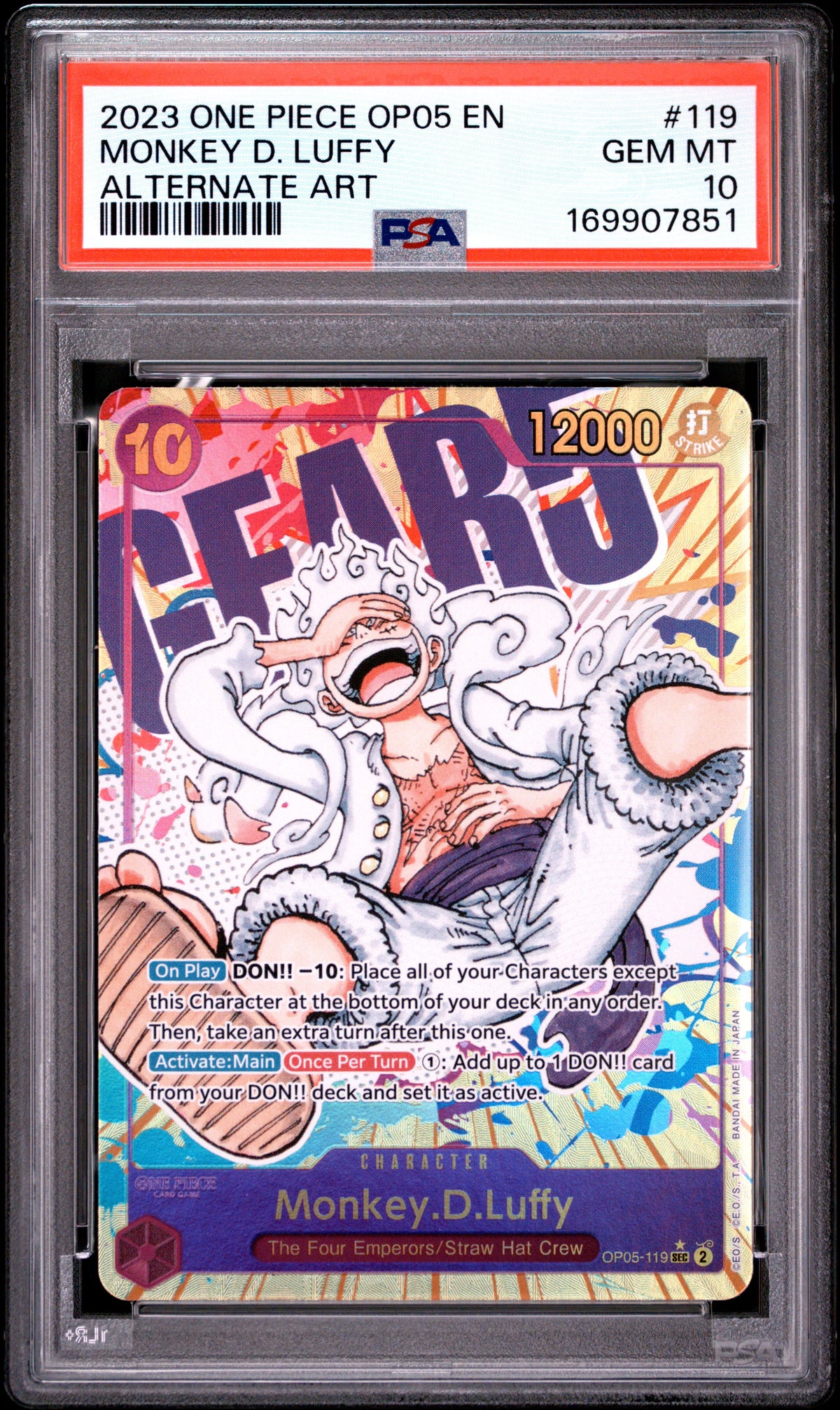 2023 ONE PIECE OP05-AWAKENING OF THE NEW ERA MONKEY D. LUFFY #119 ALTERNATE ART PSA 10
