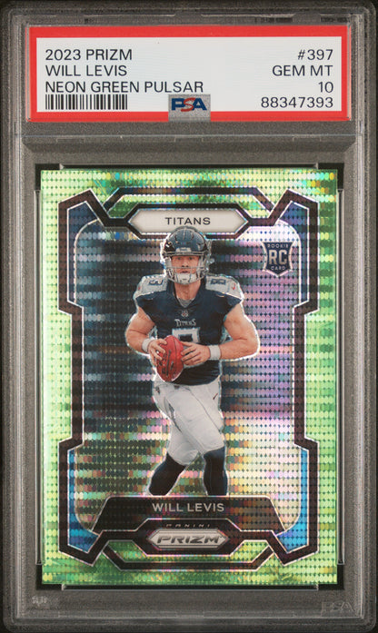 2023 PANINI PRIZM WILL LEVIS #397 NEON GREEN PULSAR PSA 10