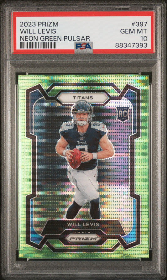 2023 PANINI PRIZM WILL LEVIS #397 NEON GREEN PULSAR PSA 10