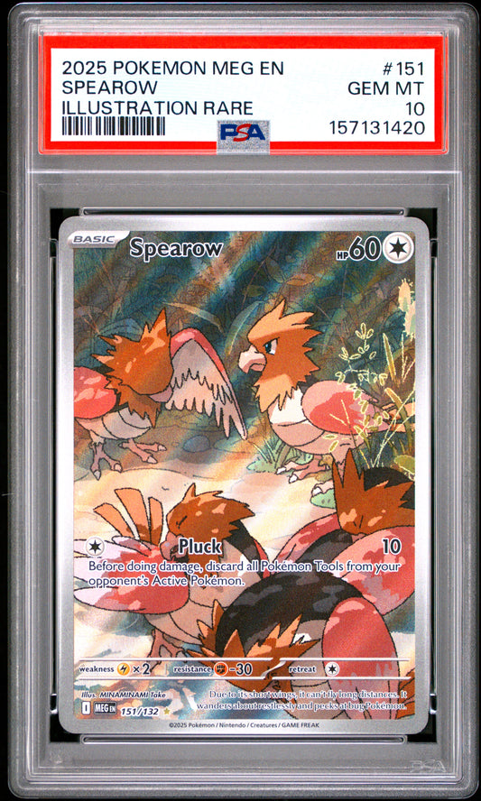 2025 POKEMON MEG EN-MEGA EVOLUTION SPEAROW #151 ILLUSTRATION RARE PSA 10