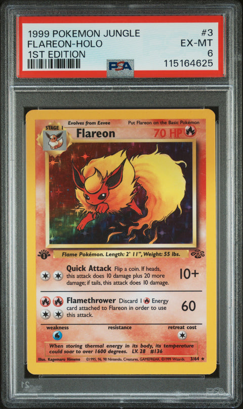 1999 POKEMON JUNGLE FLAREON-HOLO #3 PSA 6 - Image 1