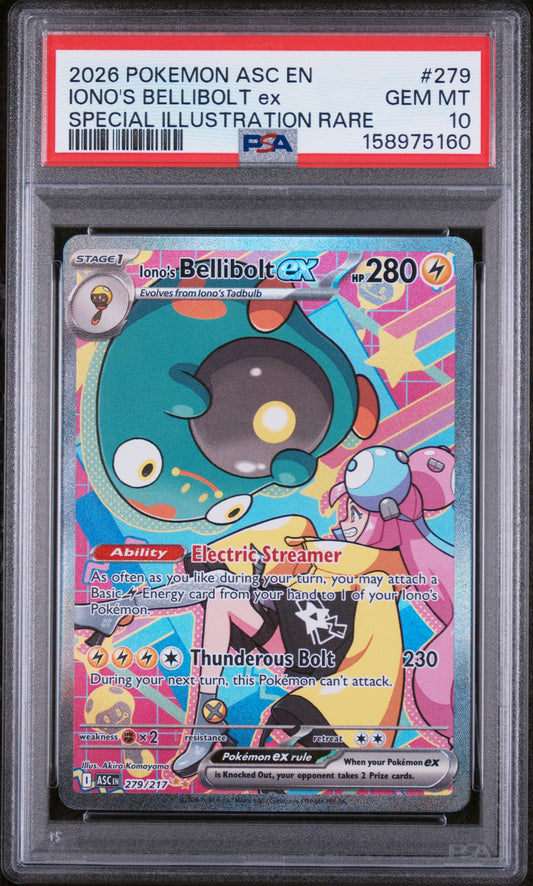 2026 POKEMON ASC EN-ASCENDED HEROES IONO'S BELLIBOLT ex #279 SPECIAL ILLUSTRATION RARE PSA 10