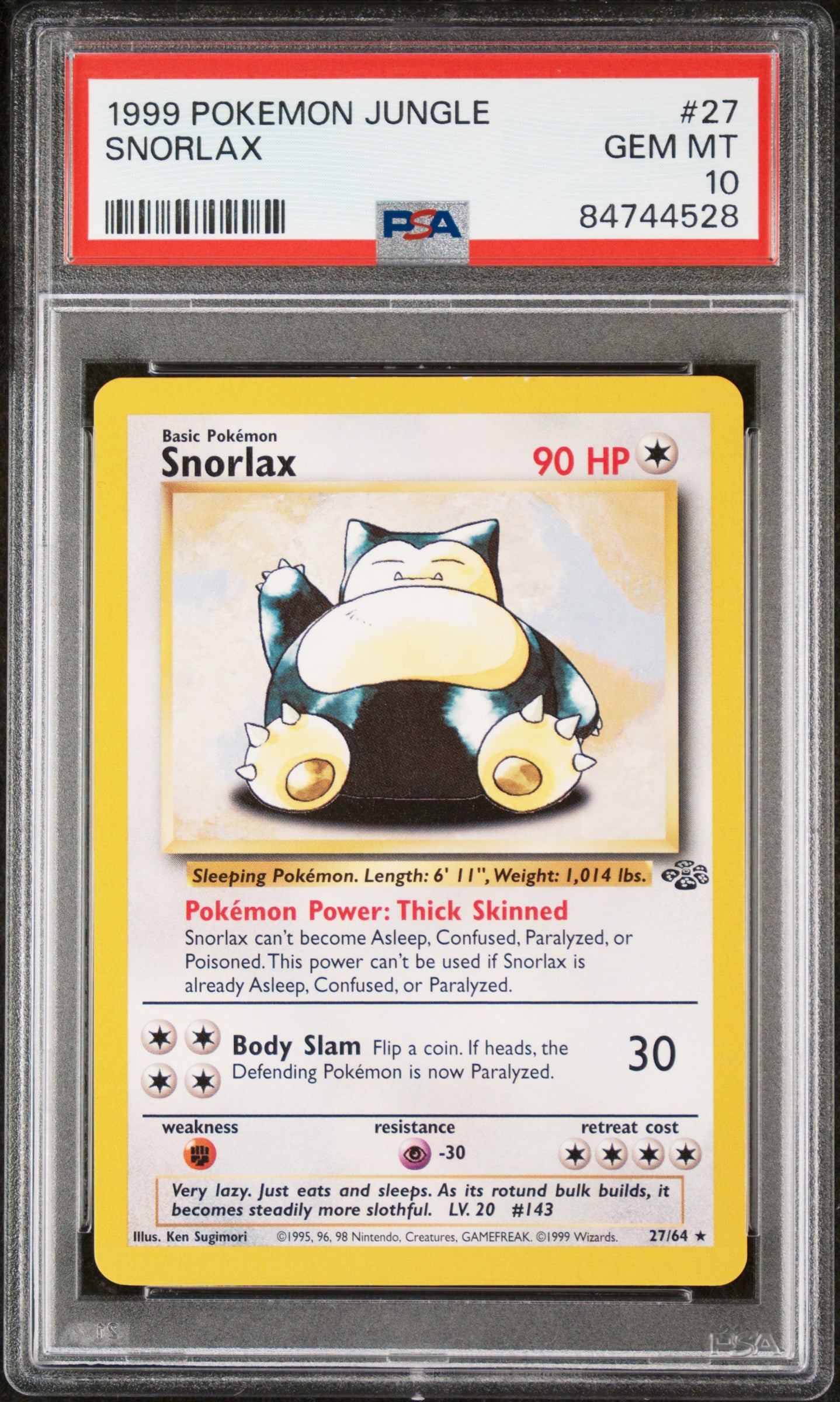 1999 POKEMON JUNGLE SNORLAX #27 PSA 10