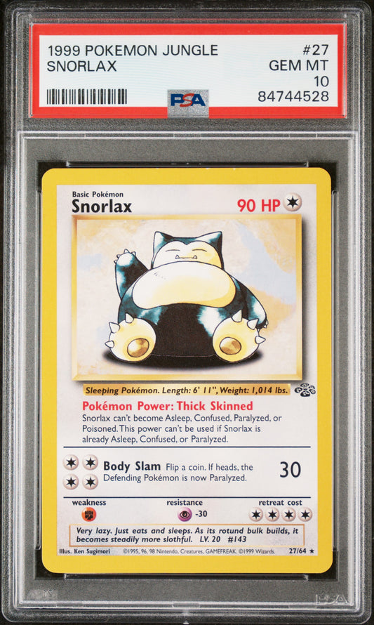 1999 POKEMON JUNGLE SNORLAX #27 PSA 10