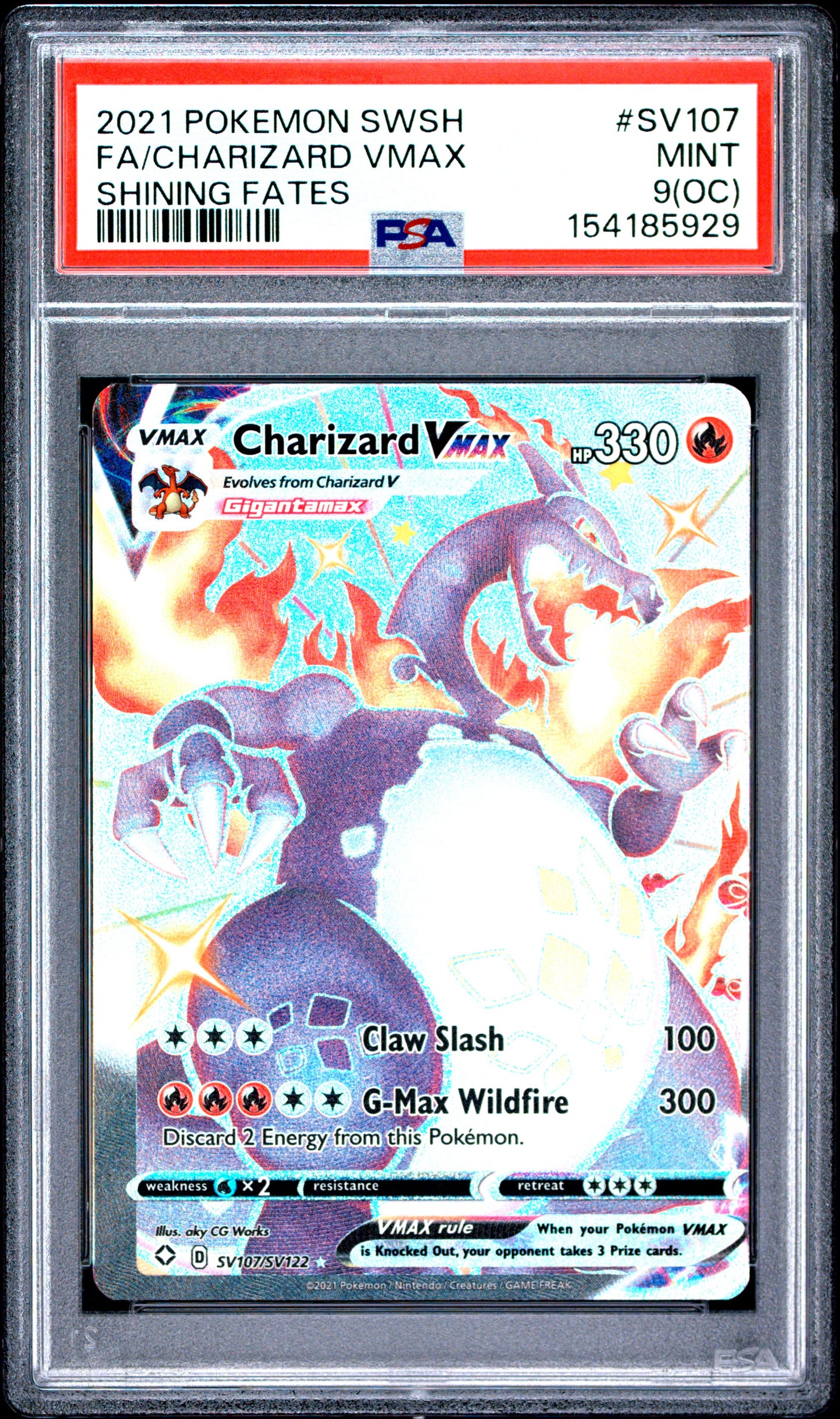 2021 POKEMON SWORD & SHIELD SHINING FATES FA/CHARIZARD VMAX #SV107 SHINING FATES PSA 9
