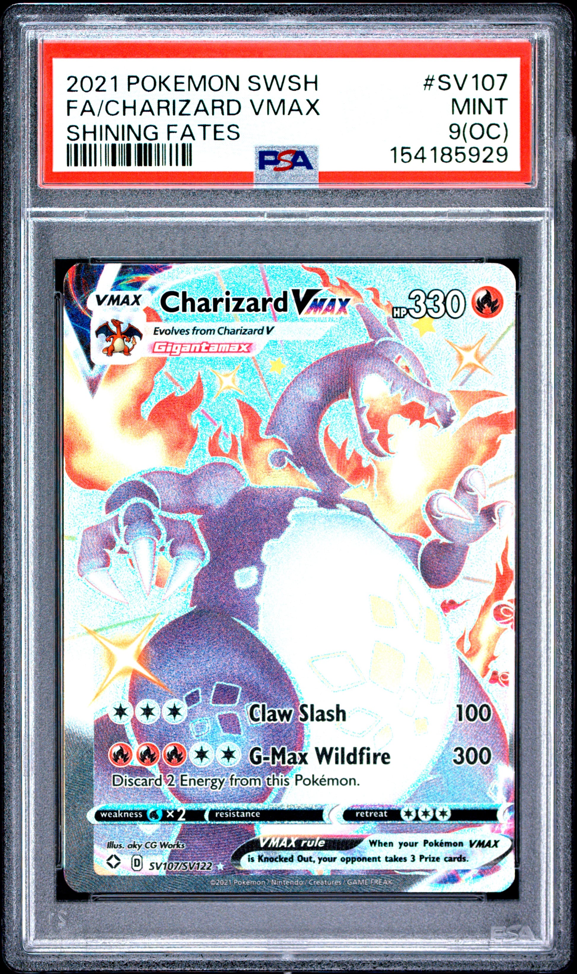 2021 POKEMON SWORD & SHIELD SHINING FATES FA/CHARIZARD VMAX #SV107 SHINING FATES PSA 9