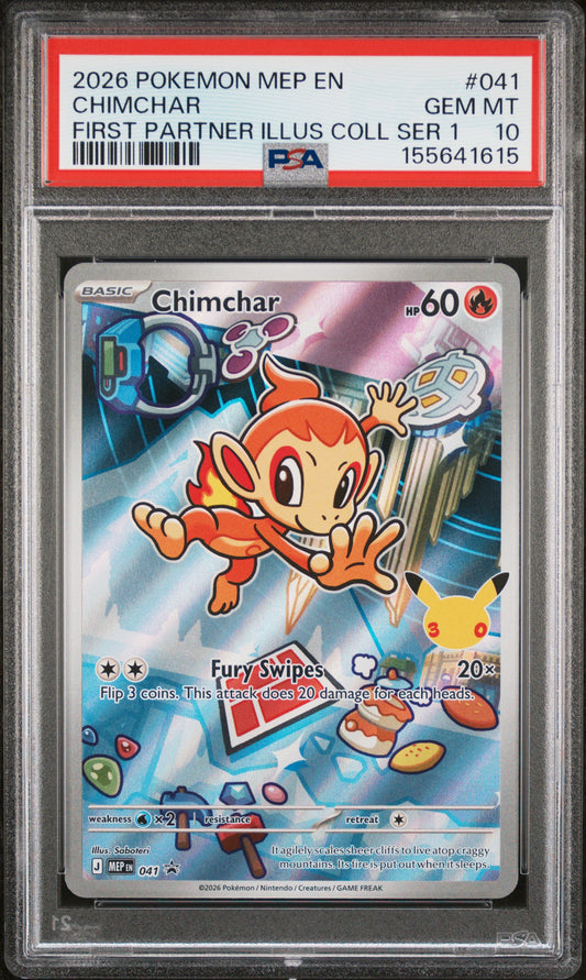 2026 POKEMON MEP EN-ME BLACK STAR PROMO CHIMCHAR #041 FIRST PARTNER ILLUS COLL SER 1 PSA 10