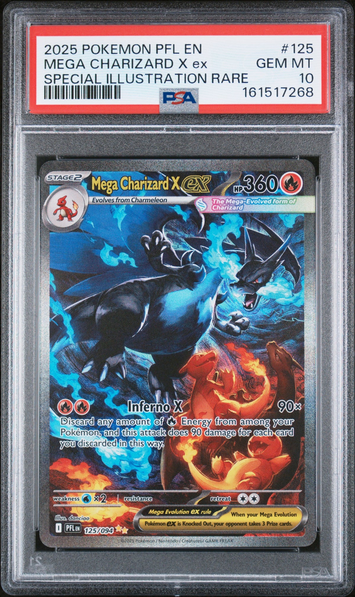 2025 POKEMON PFL EN-PHANTASMAL FLAMES MEGA CHARIZARD X ex #125 SPECIAL ILLUSTRATION RARE PSA 10