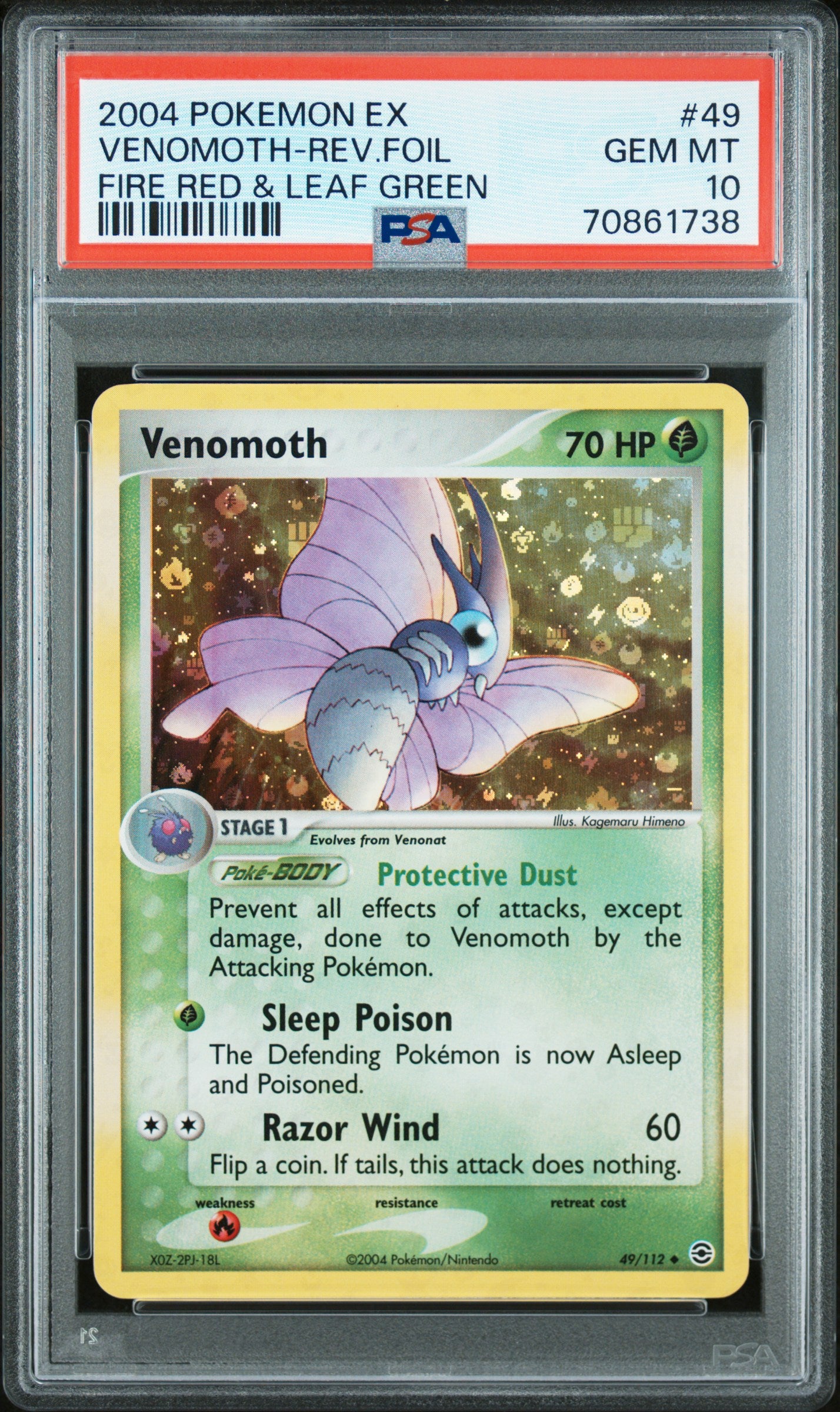 2004 POKEMON EX FIRE RED & LEAF GREEN VENOMOTH-REV.FOIL #49 FIRE RED & LEAF GREEN PSA 10
