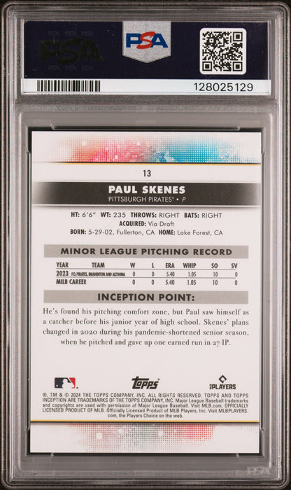 2024 TOPPS INCEPTION PAUL SKENES #13 PURPLE PSA 10