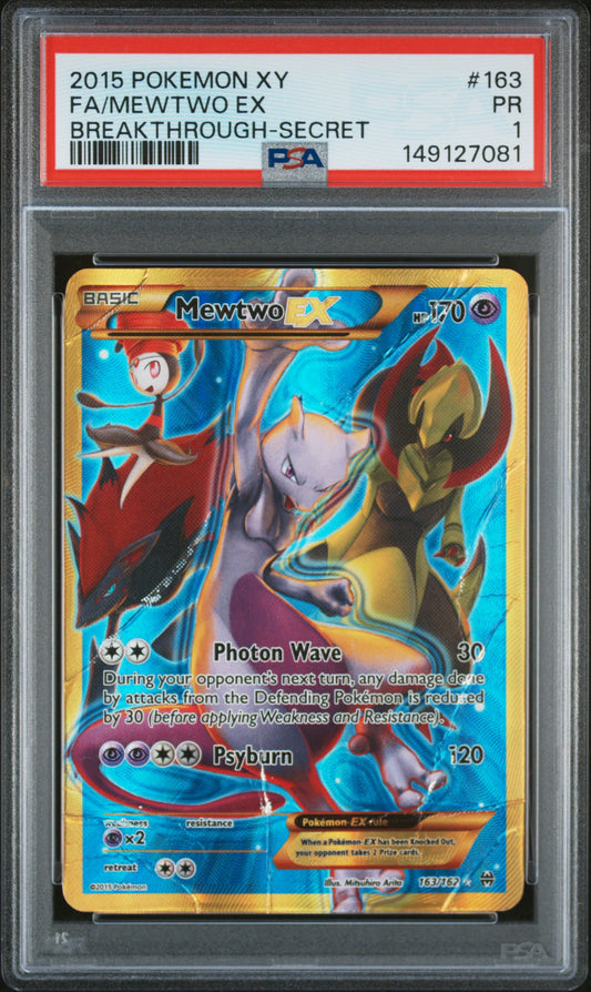2015 POKEMON XY BREAKTHROUGH FA/MEWTWO EX #163 BREAKTHROUGH-SECRET PSA 1
