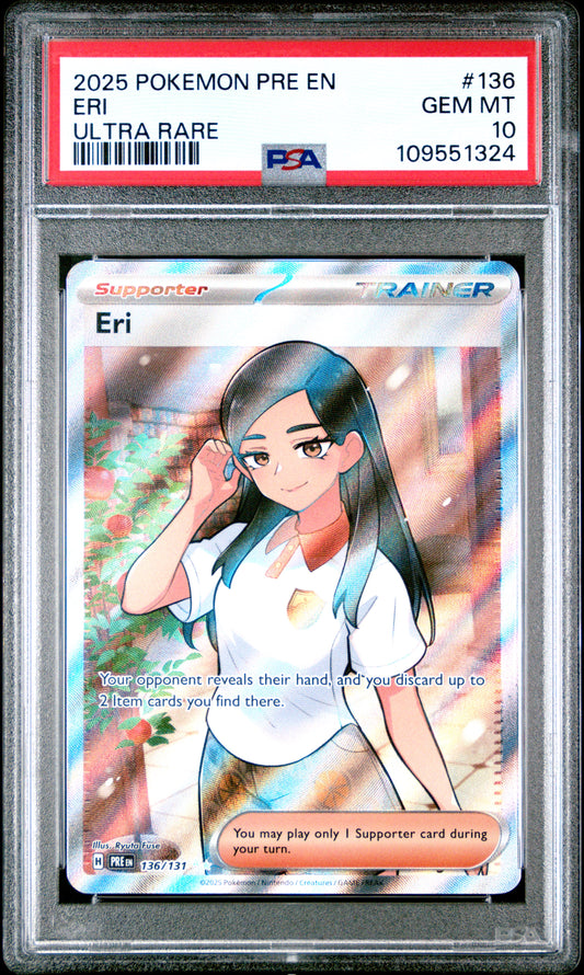 2025 POKEMON PRE EN-PRISMATIC EVOLUTIONS ERI #136 ULTRA RARE PSA 10