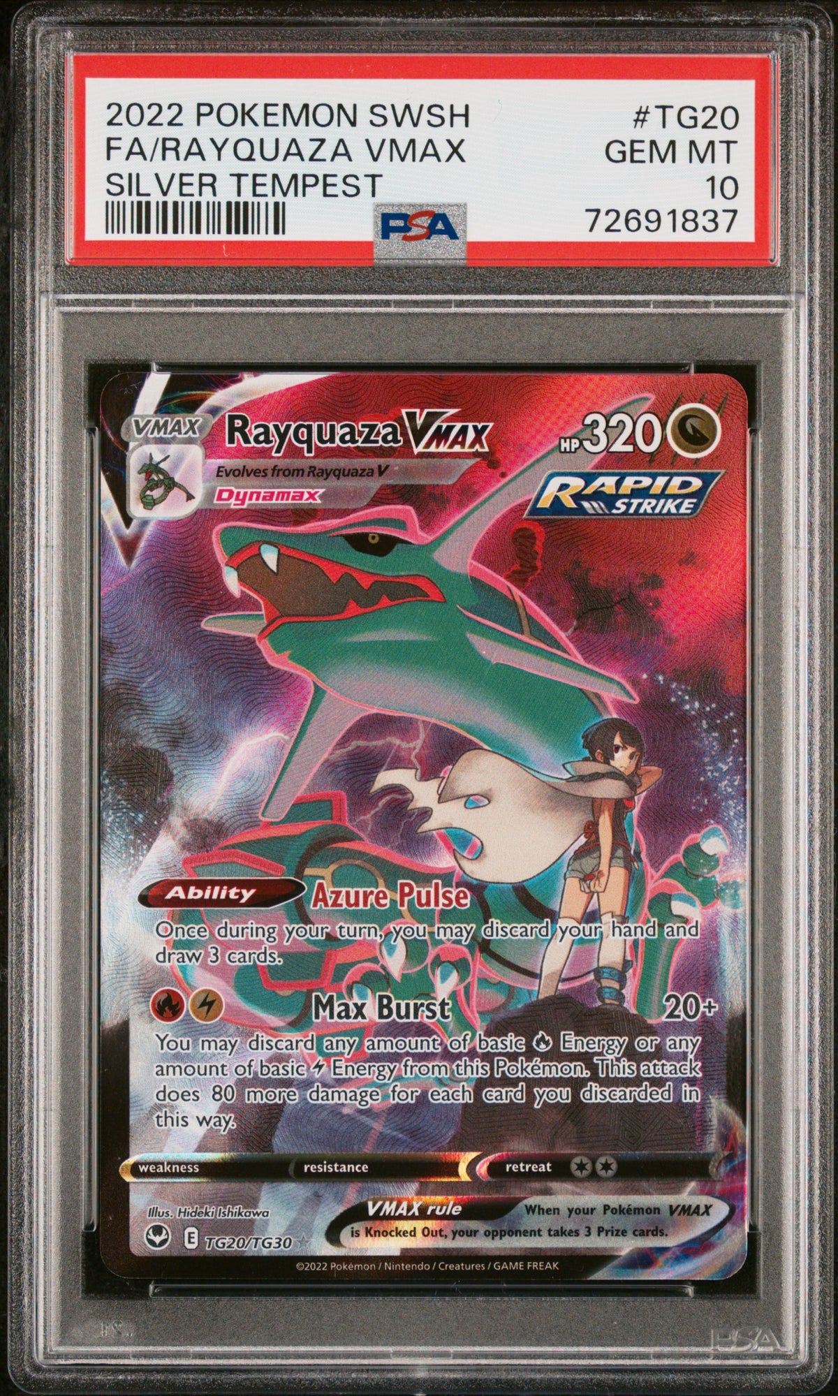 2022 POKEMON SWORD & SHIELD SILVER TEMPEST FA/RAYQUAZA VMAX #TG20 SILVER TEMPEST PSA 10