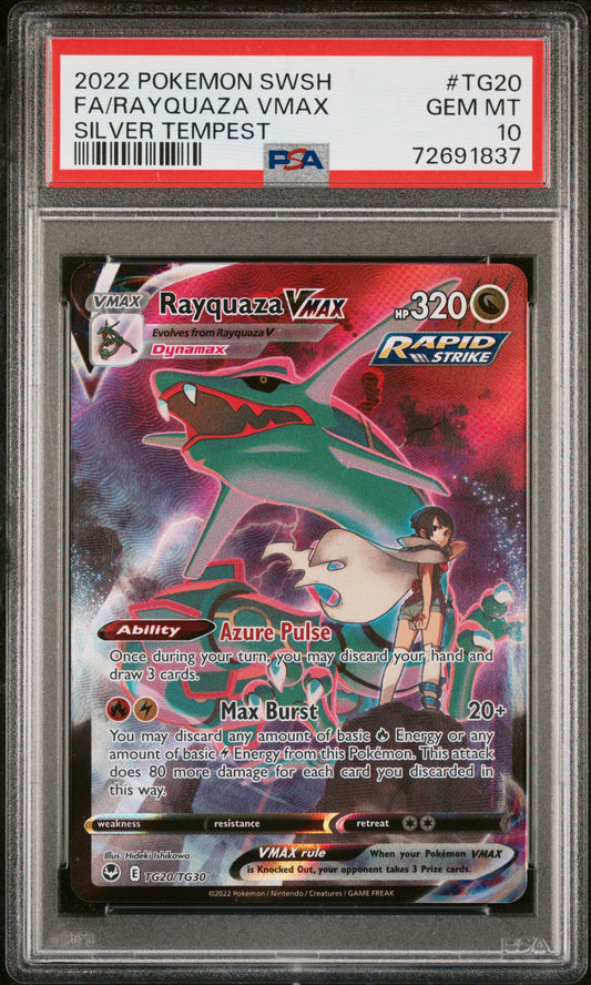 2022 POKEMON SWORD & SHIELD SILVER TEMPEST FA/RAYQUAZA VMAX #TG20 SILVER TEMPEST PSA 10