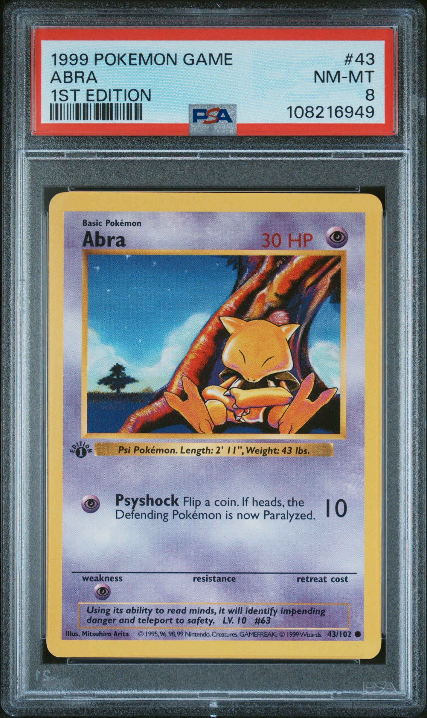1999 POKEMON GAME ABRA #43 PSA 8 - Image 1