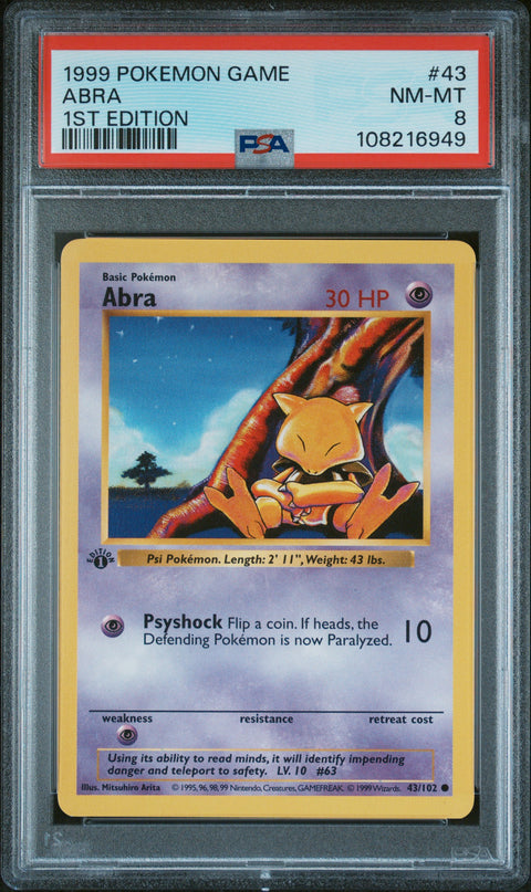 1999 POKEMON GAME ABRA #43 PSA 8 - Image 1